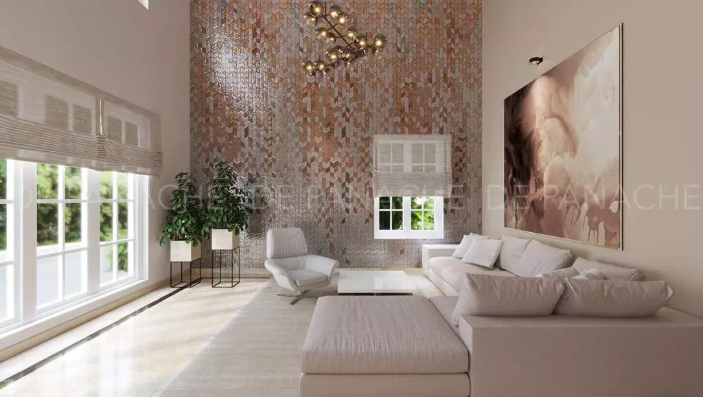 family living room design glass mosaic tiles
