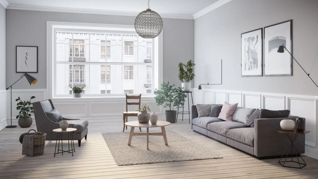 living room with indoor plants